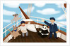 Children's book 'At Sea Without Tea - The Great Cutty Sark Adventure': James Robson, Dinah the panda, Vervet the monkey, and Oz the kangaroo all drinking tea on board Cutty Sark by Giulia Casarotto