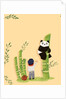 Children's book "At Sea Without Tea - The Great Cutty Sark Adventure": Dinah the panda climbing down from the bamboo tree with James Robson next to the bamboo. by Giulia Casarotto