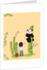 Children's book "At Sea Without Tea - The Great Cutty Sark Adventure": Dinah the panda climbing down from the bamboo tree with James Robson next to the bamboo. by Giulia Casarotto