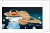 Space Ted in his space suit, standing on ice with Saturn in the background by Anonymous