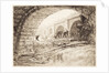 London Bridge, and tip of tower of Southwark Cathedral, from north bank of River Thames (site of Adelaide House) with workmen under archway by Unknown