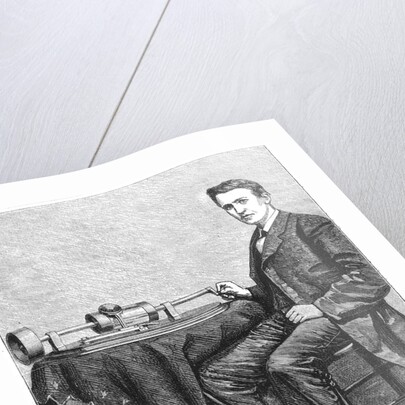 Thomas Alva Edison, American inventor, with an early hand-driven model of his phonograph, 1878 by Unknown