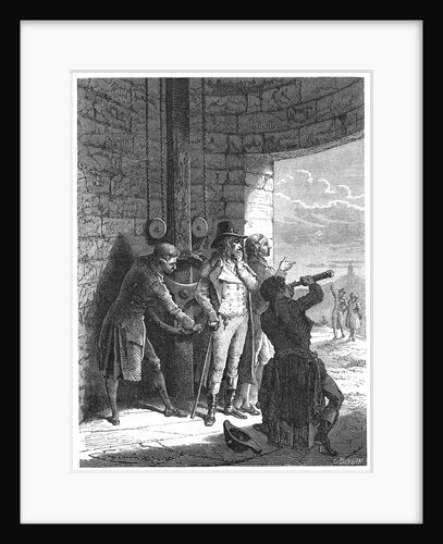 Claude Chappe demonstrating his optical telegraph (semaphore) system in 1793 (c1870) by Unknown