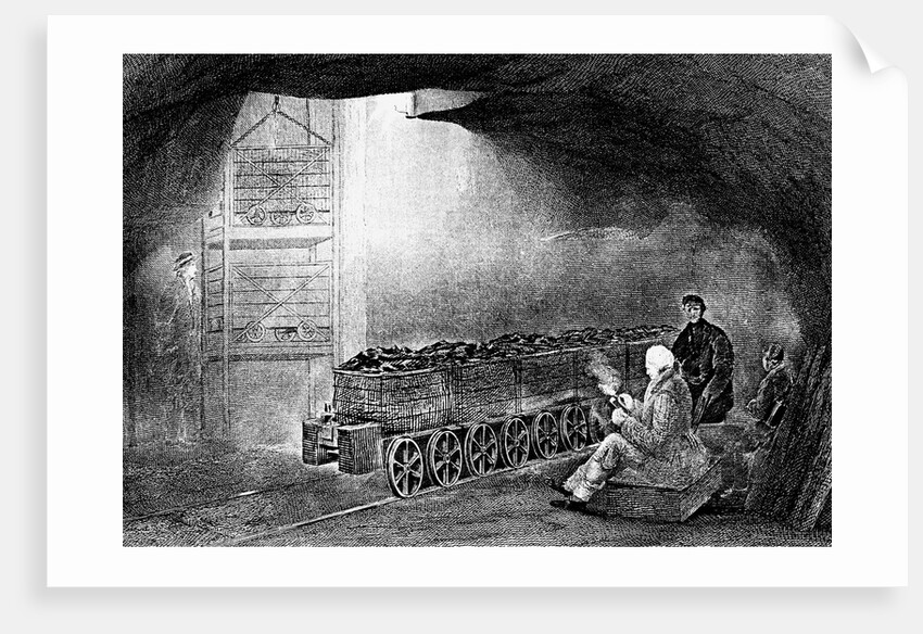 Bottom of a pit shaft in a coal mine with a train of loaded wagons, 1860 by Unknown