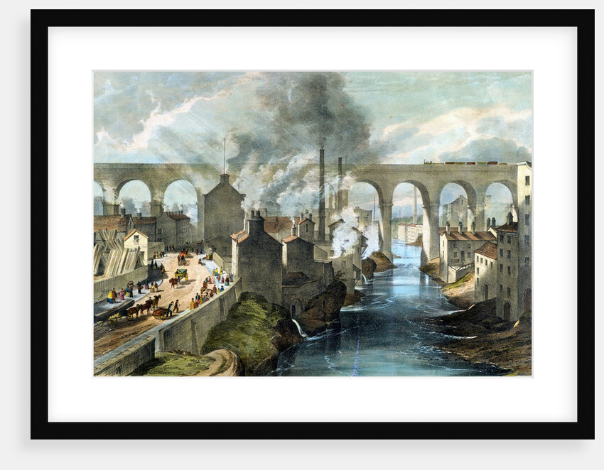 Train crossing Stockport viaduct on the London & North Western Railway, c1845 by Unknown