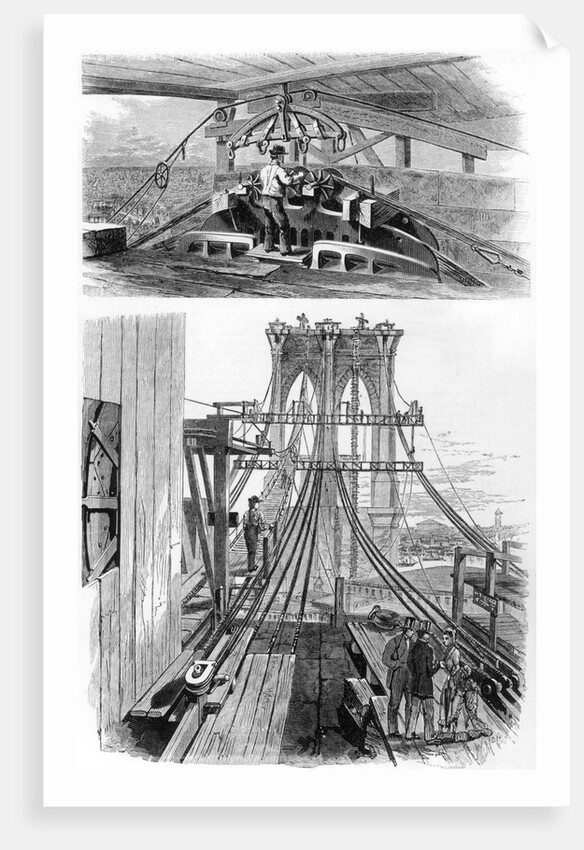 Construction of the Brooklyn Suspension Bridge, New York, USA, 1880 by Unknown