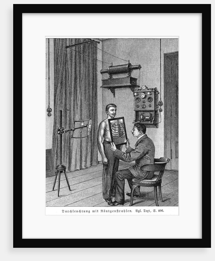 Examining a patient's thorax using an X-ray tube and fluorescent screen, 1903 by Unknown