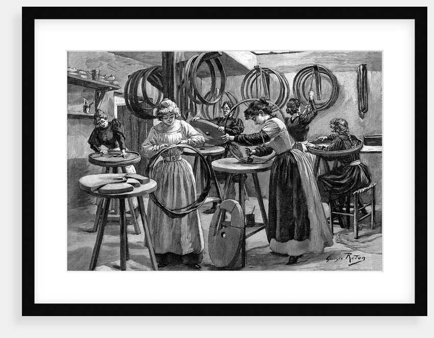 Women making pneumatic tyres for bicycles, France, 1896 by Unknown