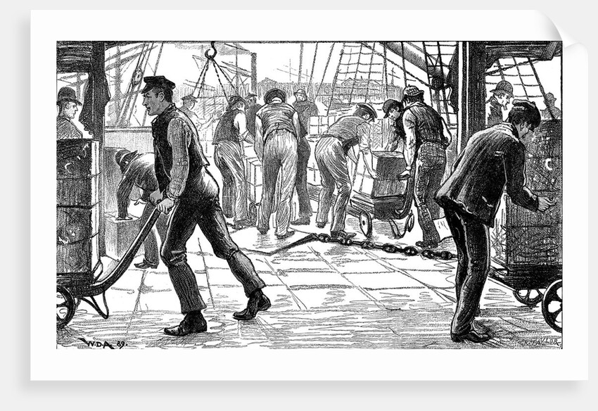 Dockers unloading tea in London Docks, 1889 by Unknown