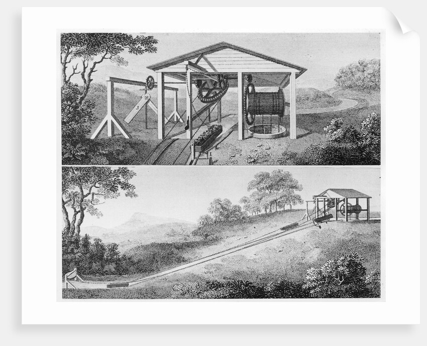 Double inclined plane for moving tub boats from one level to another on a canal, 1796 by Unknown