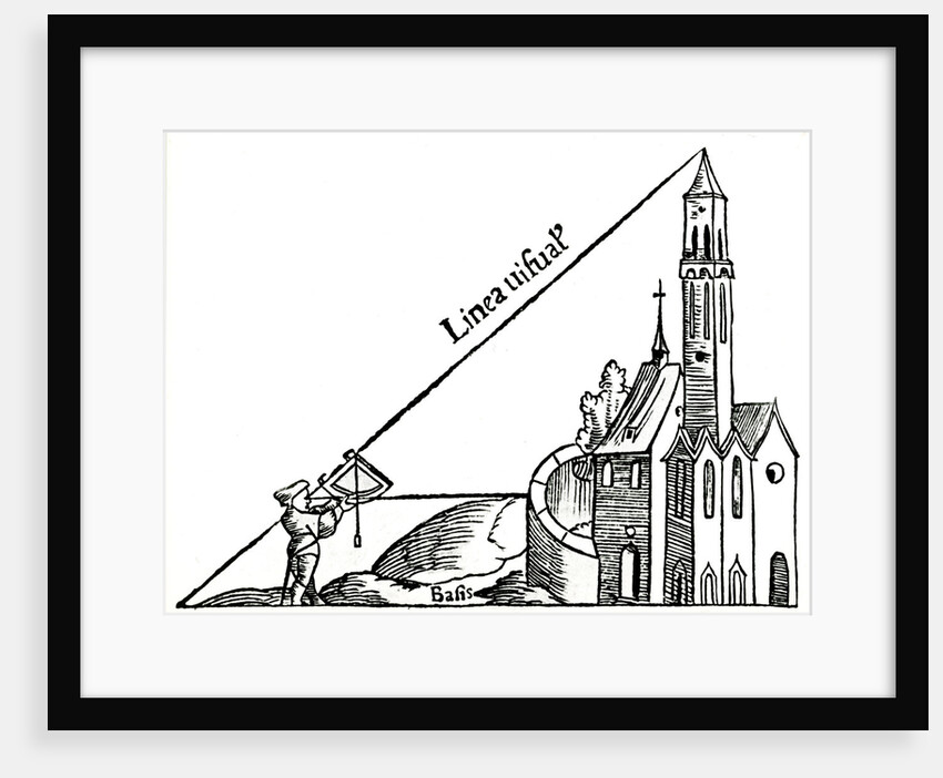 Using a quadrant with a plumb bob to calculate the height of a tower by triangulation, 1551 by Unknown