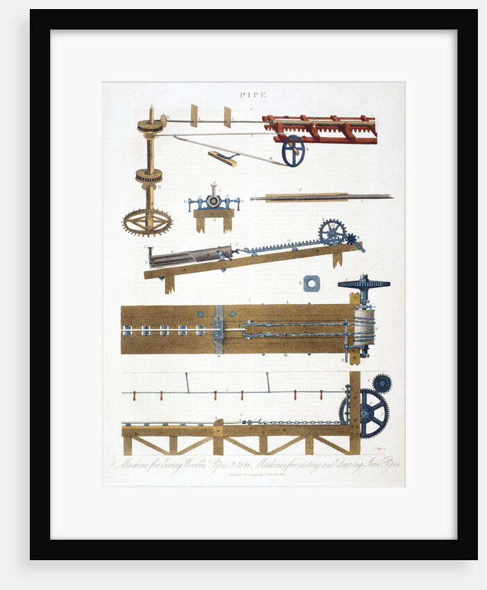 Boring wooden pipes, and casting and drawing iron pipes, c1825 by Unknown