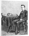 Thomas Alva Edison, American inventor, with an early hand-driven model of his phonograph, 1878 by Unknown