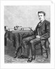 Thomas Alva Edison, American inventor, with an early hand-driven model of his phonograph, 1878 by Unknown