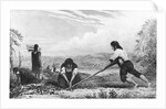 Natives of Chiloe, Patagonia, using a breast plough, 1839 by Unknown