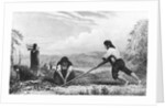 Natives of Chiloe, Patagonia, using a breast plough, 1839 by Unknown