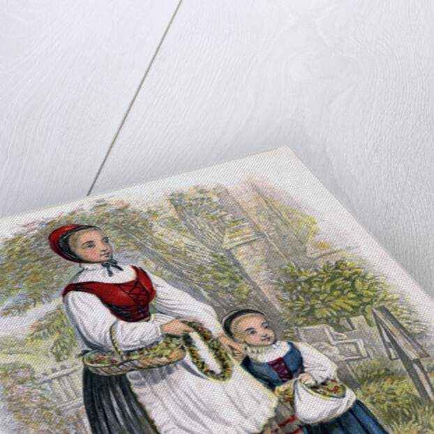Two German Girls with Baskets of Flowers by W Dickes