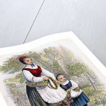 Two German Girls with Baskets of Flowers by W Dickes