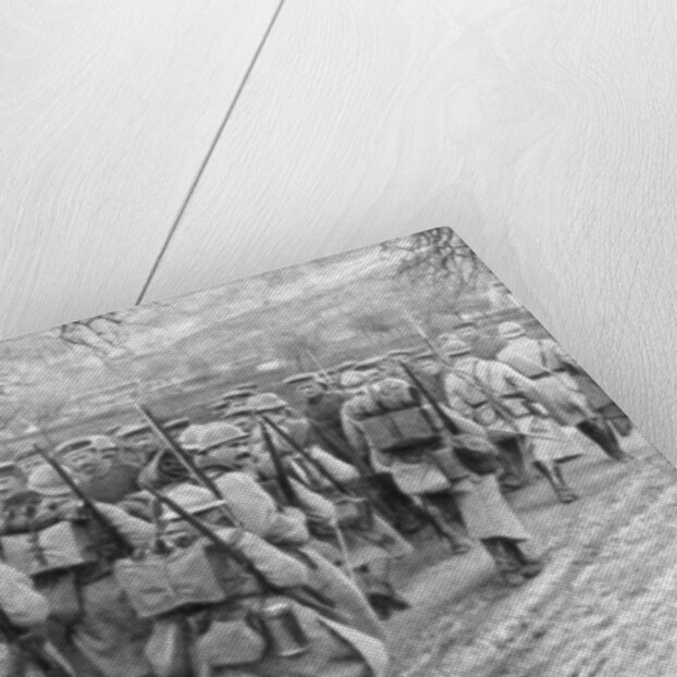 Relief French infantry passing a line of prisoners, Plessis-de-Roye, Picardy, France by Anonymous