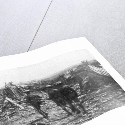 British soldiers exploring the ruins of Albert, Somme, France by Anonymous