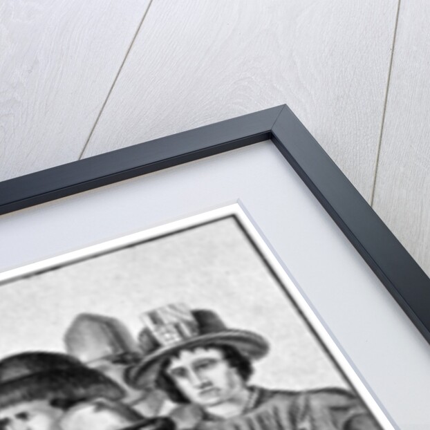 Men wearing favours in their hats by Anonymous