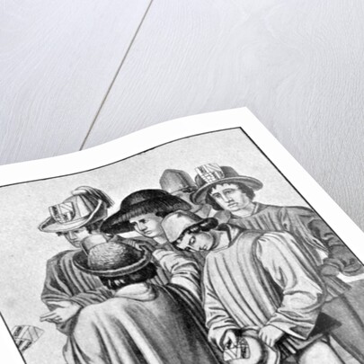 Men wearing favours in their hats by Anonymous