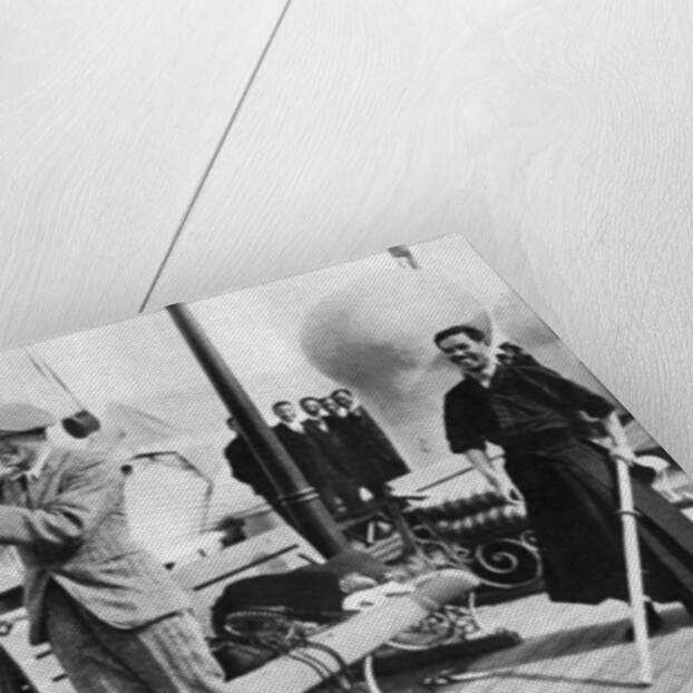 The Prince of Wales testing a Japanese fencing helmet, Japan by Anonymous