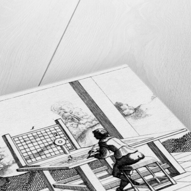 Figure practising perspective drawing by Anonymous