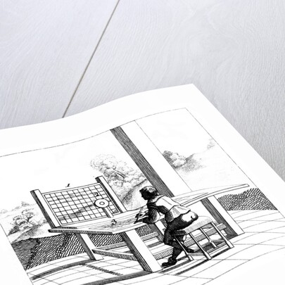 Figure practising perspective drawing by Anonymous