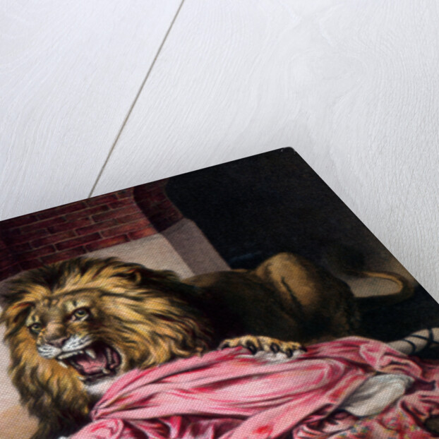 Caged Lion with sleeping woman by Anonymous