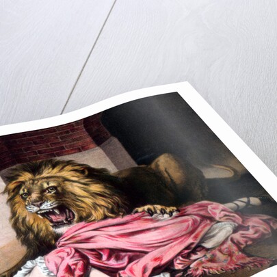 Caged Lion with sleeping woman by Anonymous