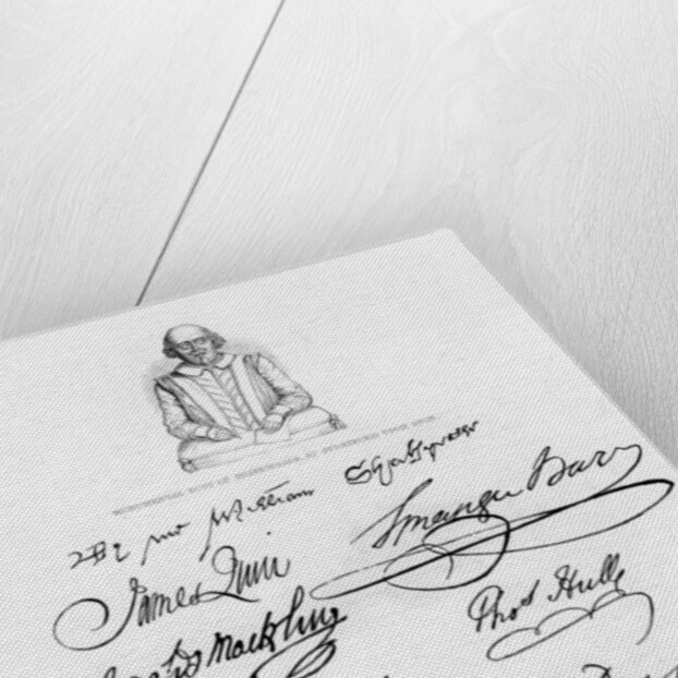 Bust of Shakespeare and signatures of celebrated actors by Anonymous