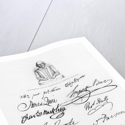 Bust of Shakespeare and signatures of celebrated actors by Anonymous