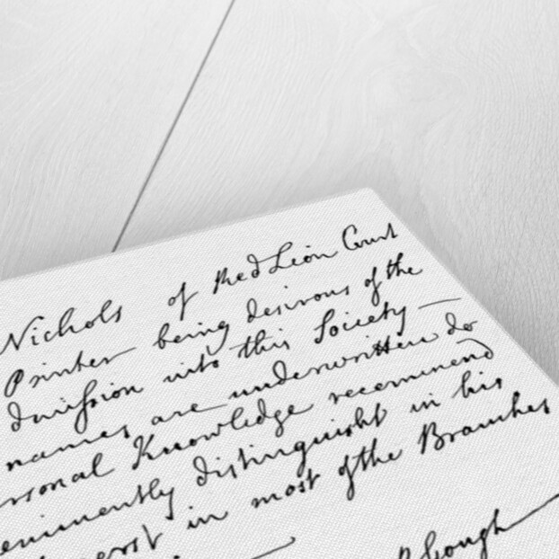 Certificate for the election of Mr John Nichols to the Society of Antiquaries by Richard Gough