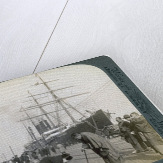 Greeting for newcomers on the pier alongside the Pacific Mail SS China by Underwood & Underwood