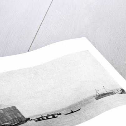 A Zeppelin entering its floating shed, c 1900 by Anonymous
