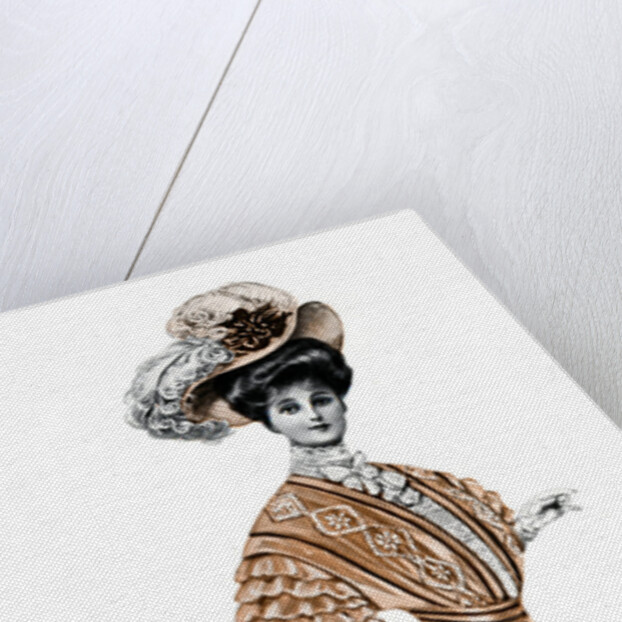 Woman wearing a long dress and a hat by Andre & Sleigh