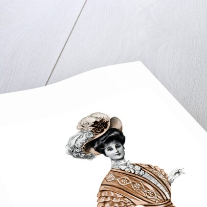 Woman wearing a long dress and a hat by Andre & Sleigh