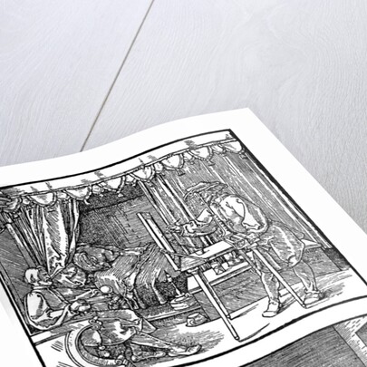 Apparatus for translating three-dimensional objects into two-dimensional drawings by Albrecht Dürer