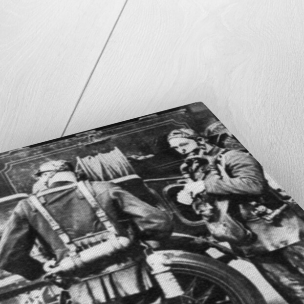 Firefighters donning smoke helmets, Farringdon Street rubber works, London by Anonymous
