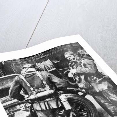 Firefighters donning smoke helmets, Farringdon Street rubber works, London by Anonymous