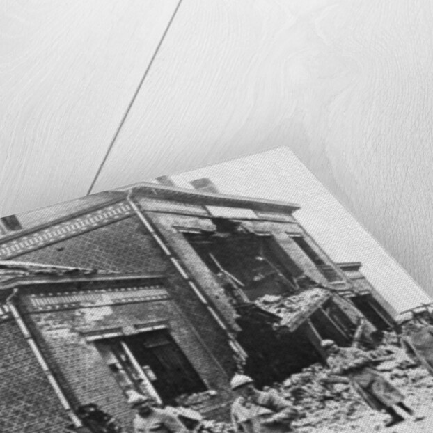Damaged railway station at Roye, France, First World War by Anonymous