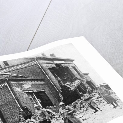 Damaged railway station at Roye, France, First World War by Anonymous
