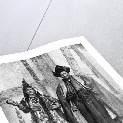 Lamist priests of Sikkim wearing robes, Talung monastery, India by John Claude White