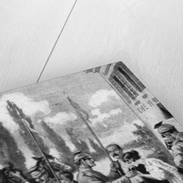 'Uhlans demanding refreshments from Belgian villagers', First World War by Anonymous