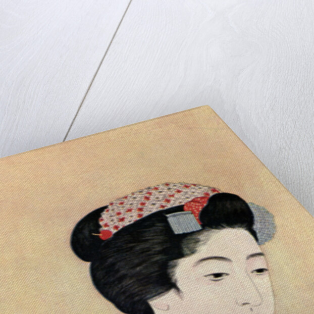 A Japanese woman using a beni brush to paint her lips by Hashiguchi Goyo