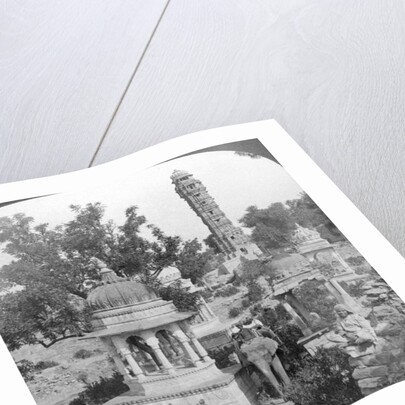 Tower of Victory amd royal cenotaphs, Chittaurgarh, India by Underwood & Underwood
