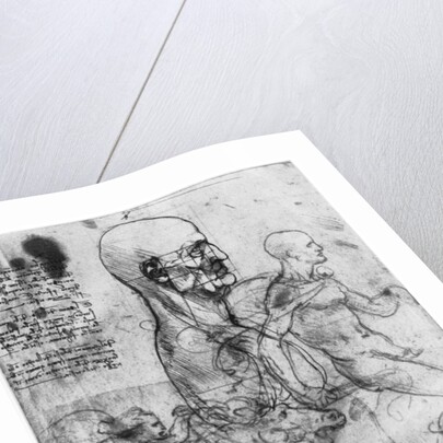 Profile of a man's head and studies of two riders by Leonardo Da Vinci