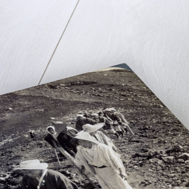 Pilgrims at the end of their ascent of Mount Fuji (Fujiyama), Japan by Underwood & Underwood