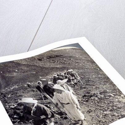 Pilgrims at the end of their ascent of Mount Fuji (Fujiyama), Japan by Underwood & Underwood